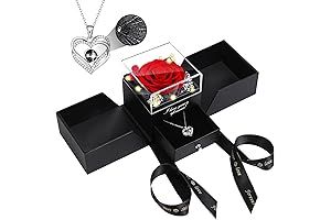 I Love You Necklace 100 Languages - Preserved Red Real Rose Flowers in Box