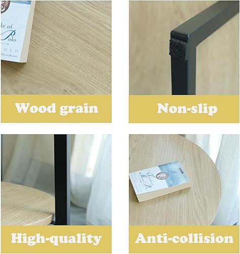 Miniatura 6 de Mesa auxiliar redonda pequeña de 2 niveles, mesa auxiliar de madera con estante de almacenamiento, mesa de centro moderna con marcos de metal para