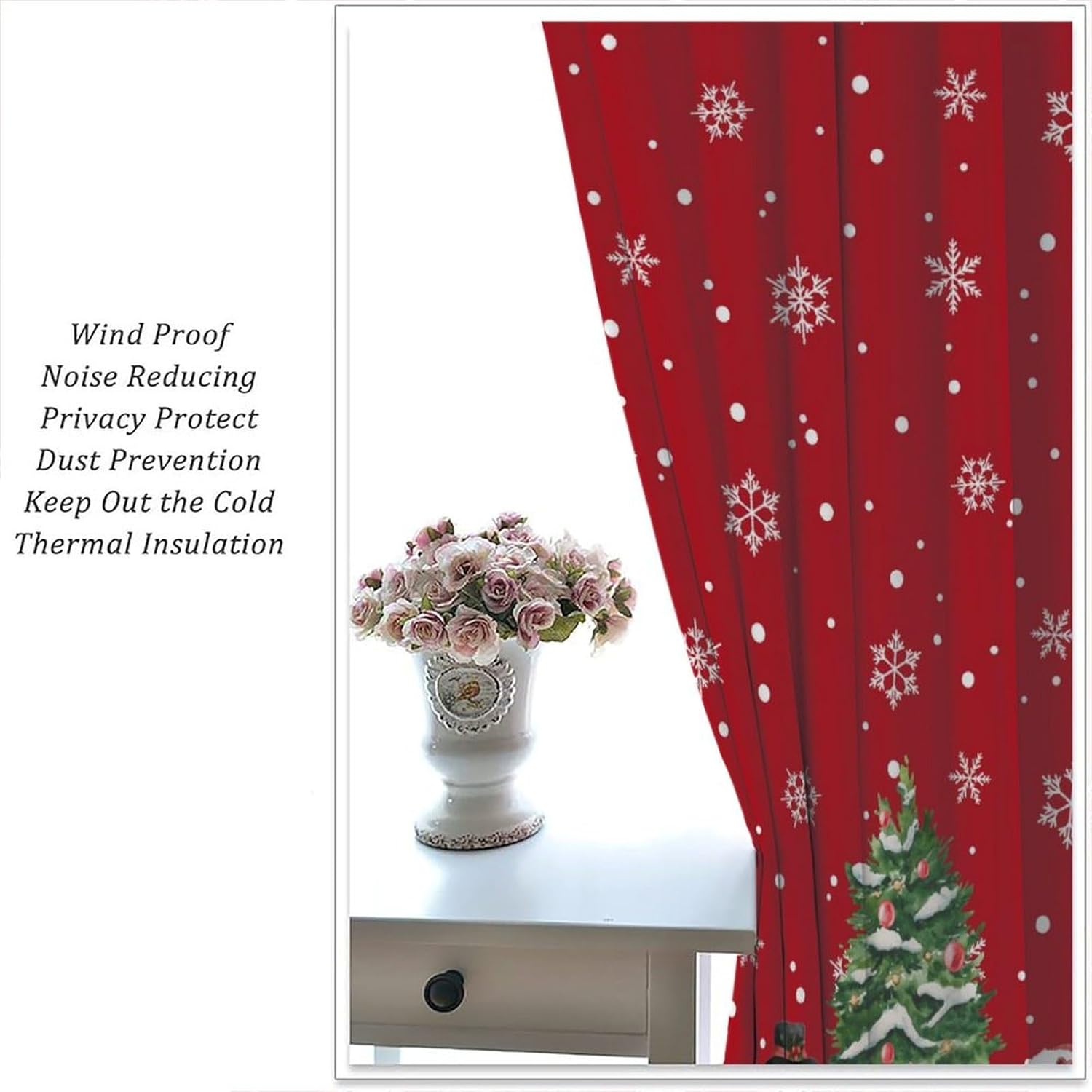 Christmas Kitchen Curtains Snow Christmas Tree Gift Cafe Window Treatment for Boys Girls Teens Home Bedroom Living Room Kitchen Rod Pocket 2 Panels Drapes Holiday 42x54 Inch