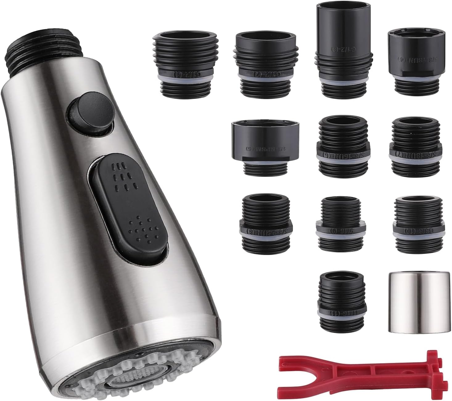 Kitchen Faucet Head Replacement 2 Modes with 12 Adapters, Pull Down Spray Head for Kitchen Faucet, Kitchen Sink Sprayer Replacement Compatible with Moen, American Standard, Kohler Faucets