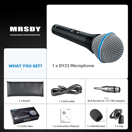 Miniatura 2 de Micrófono dinámico vocal, micrófono de mano de metal con cable para cantar, micrófono adecuado para karaoke y grabación, con interruptor de