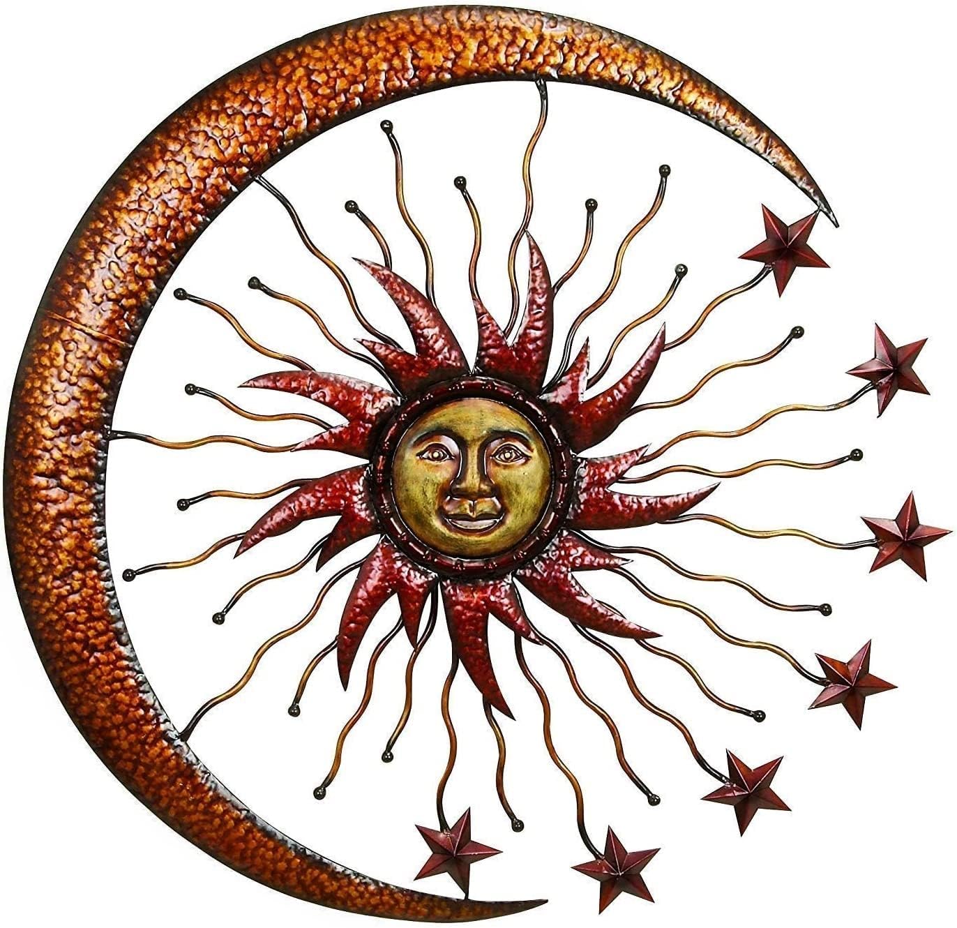 Bellaa 27604 Metal Wall Art Sun Moon Stars Indoor Crescent Celestial Outdoor Hanging Garden Home Decor Large 24 inch