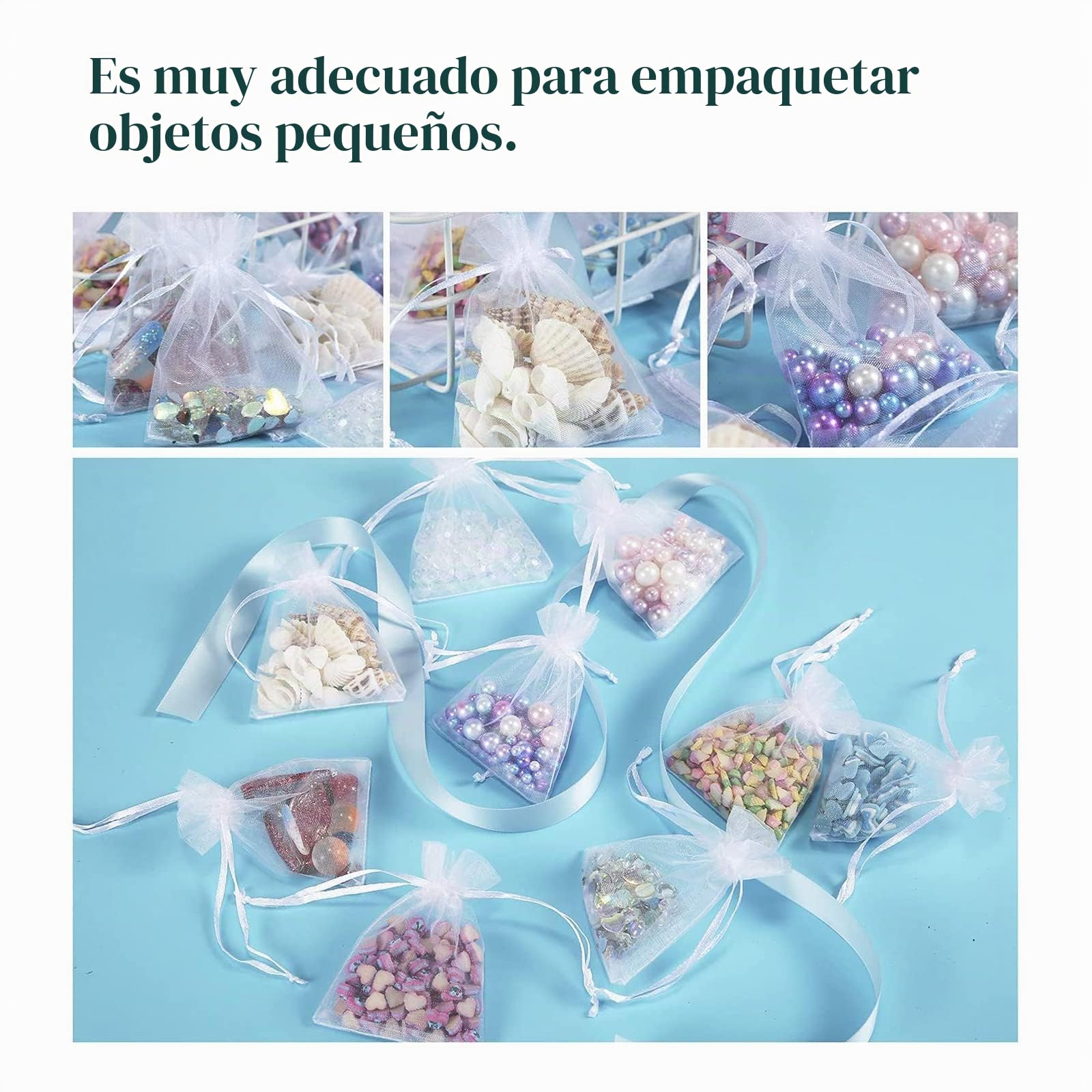 Carehabi 100 bolsas de regalo de organza color blanco 7 x 9 cm