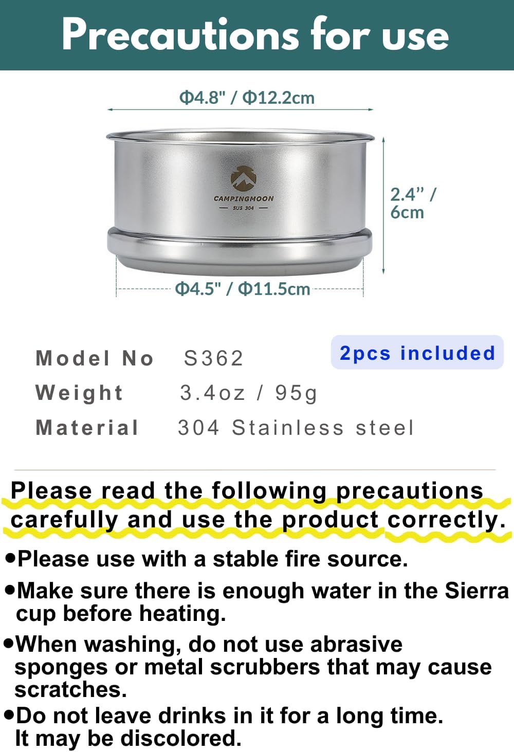 camping moon 2pcs φ4.7-Inch Mini Steamer for Sierra Cup 304 Stainless Steel S362-2P image 5
