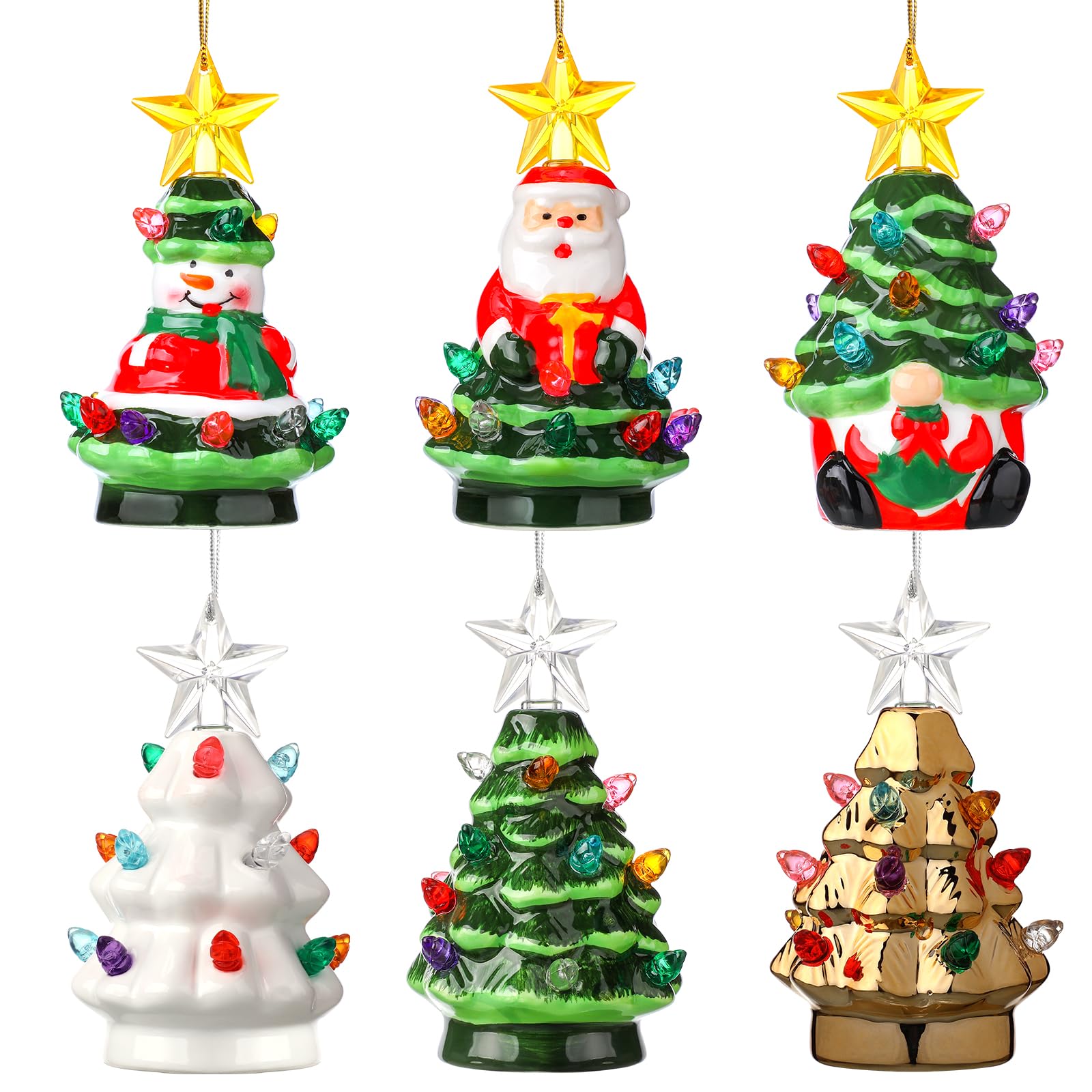 Photo 1 of Umigy 4.5" Mini Ceramic Christmas Tree with Lights, Vintage Nostalgic LED Ceramic Christmas Tree Ornament for Table Top Desk Classic Holiday Decoration Gifts(Novelty, 6 Pcs)