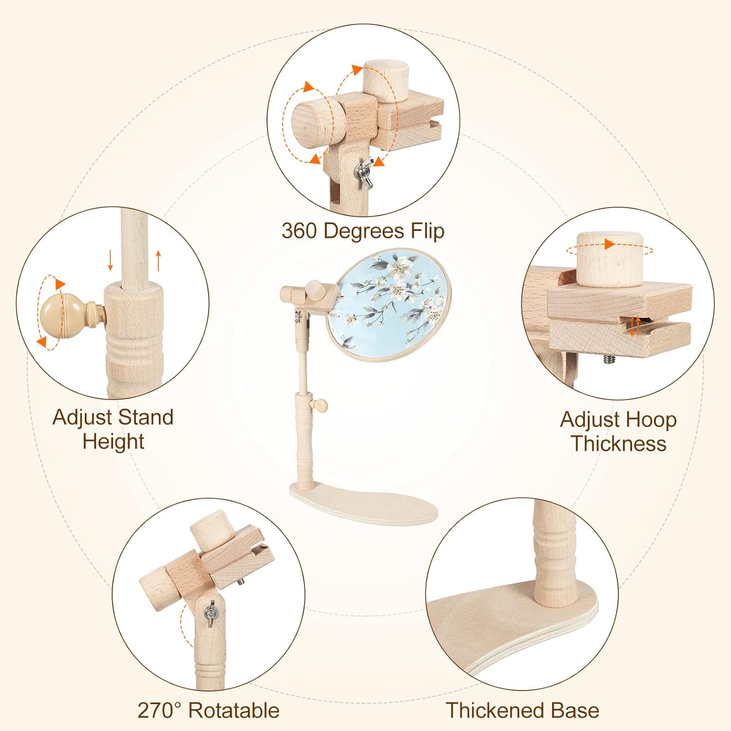 PATIKIL Embroidery Hoop Stand, Adjustable Embroidery Frame Stand Beech Wood Rotated Embroidery Hoop Stand for Cross Stitch Sewing Arts Crafts