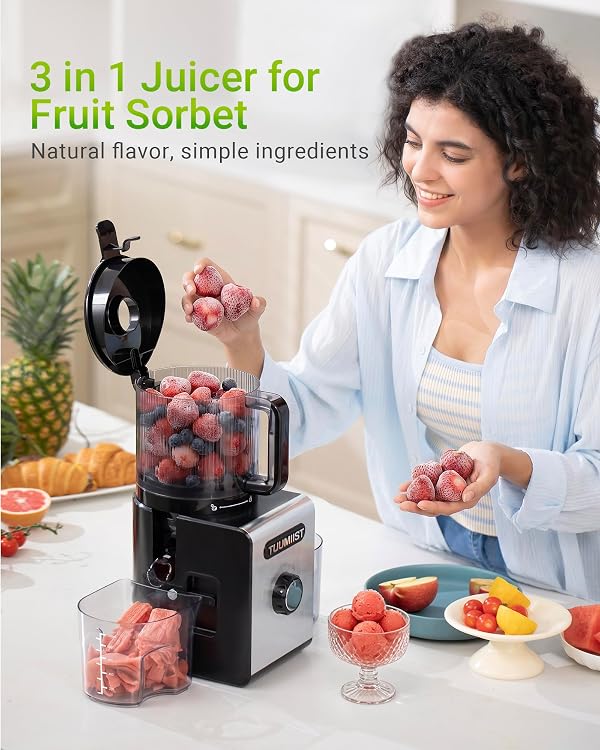 Juicer Machine, 6.5" Large Feed Chute Cold Press Juicer with 350W, Slow Masticating Juicer for Whole Vegetables & Fruits, High Juice Yield, Easy to Clean, Black by TUUMIIST - Image 4