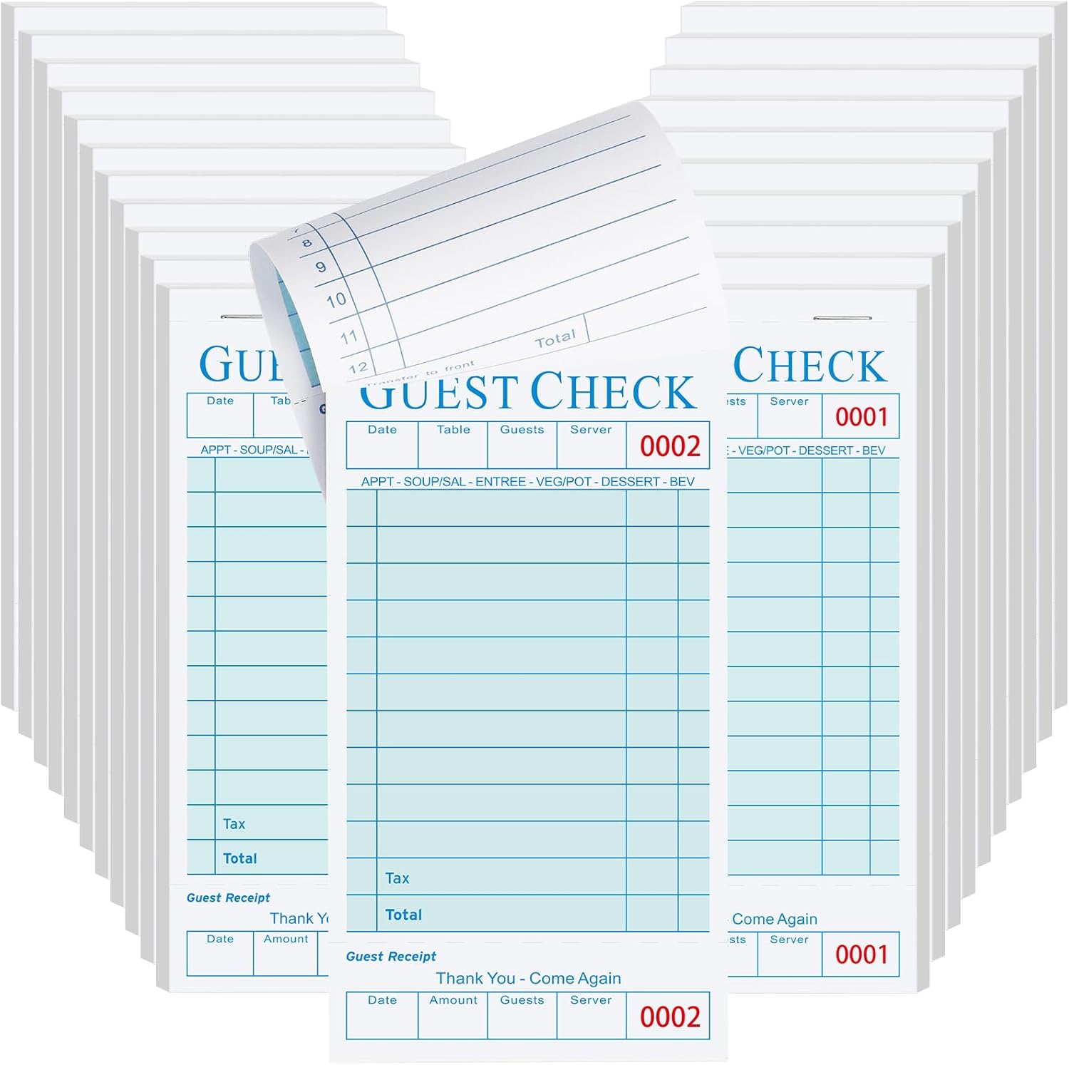 60 Pack Guest Check Books Bulk Server Note Pad Numbered Waitress Notepad, Total 3000 Sheets 3.5 x 6.75 Inch Blue Food Receipt Book, Server Order Paper for Bars Cafes Restaurant Food Trucks