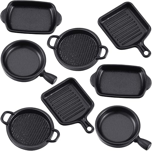 Skylety 8 piezas de accesorios de cocina para casa de muñecas, ollas y sartenes en miniatura de metal, mini estufa de cocina, utensilios de cocina