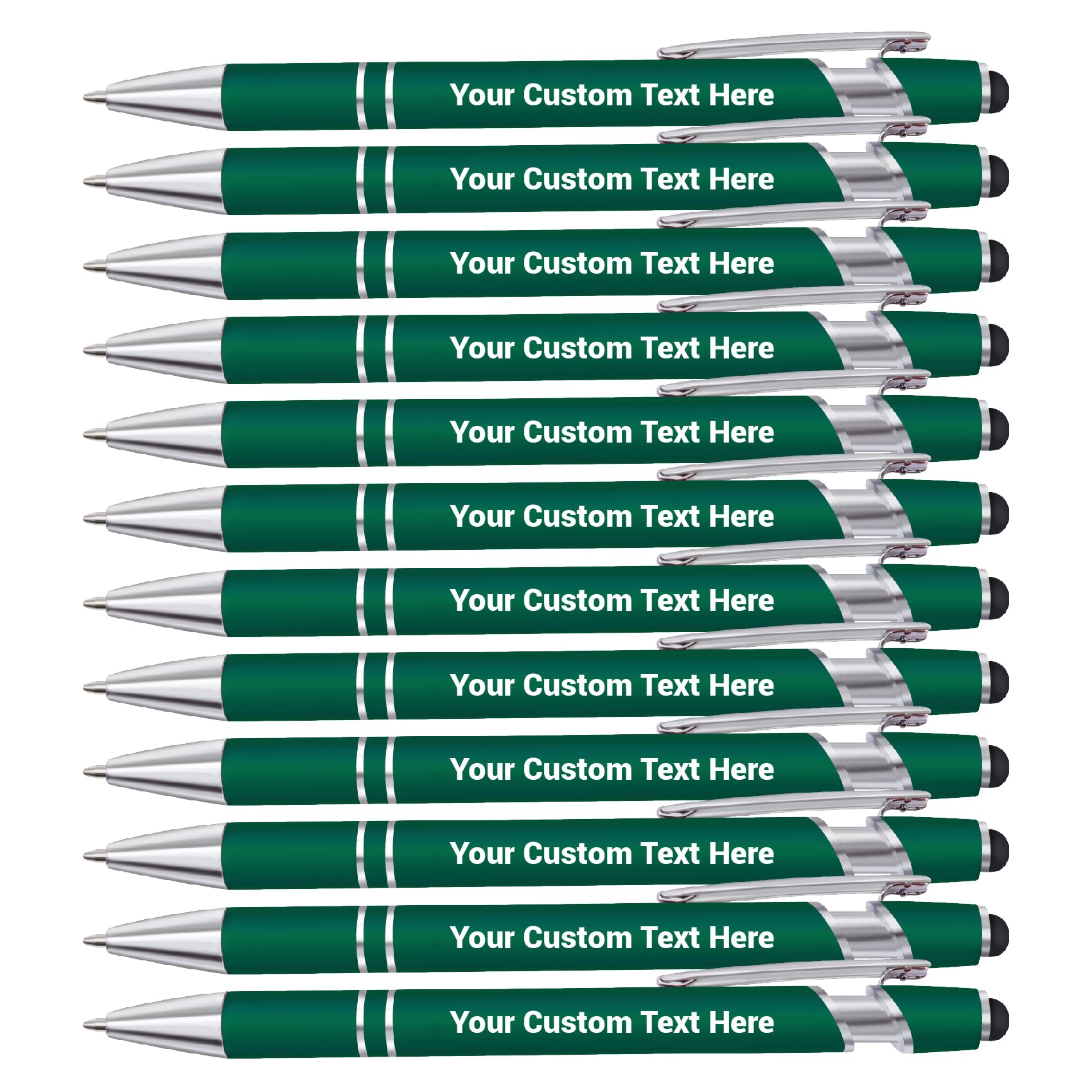 Personalised Pen, Custom Ballpoint Pen with Name/Logo, Ballpoint Stylus Pens for Touch Screens, Personalised Pens for Women Men Business Office Graduation Birthday Christmas Gifts-12pcs-Dark Green
