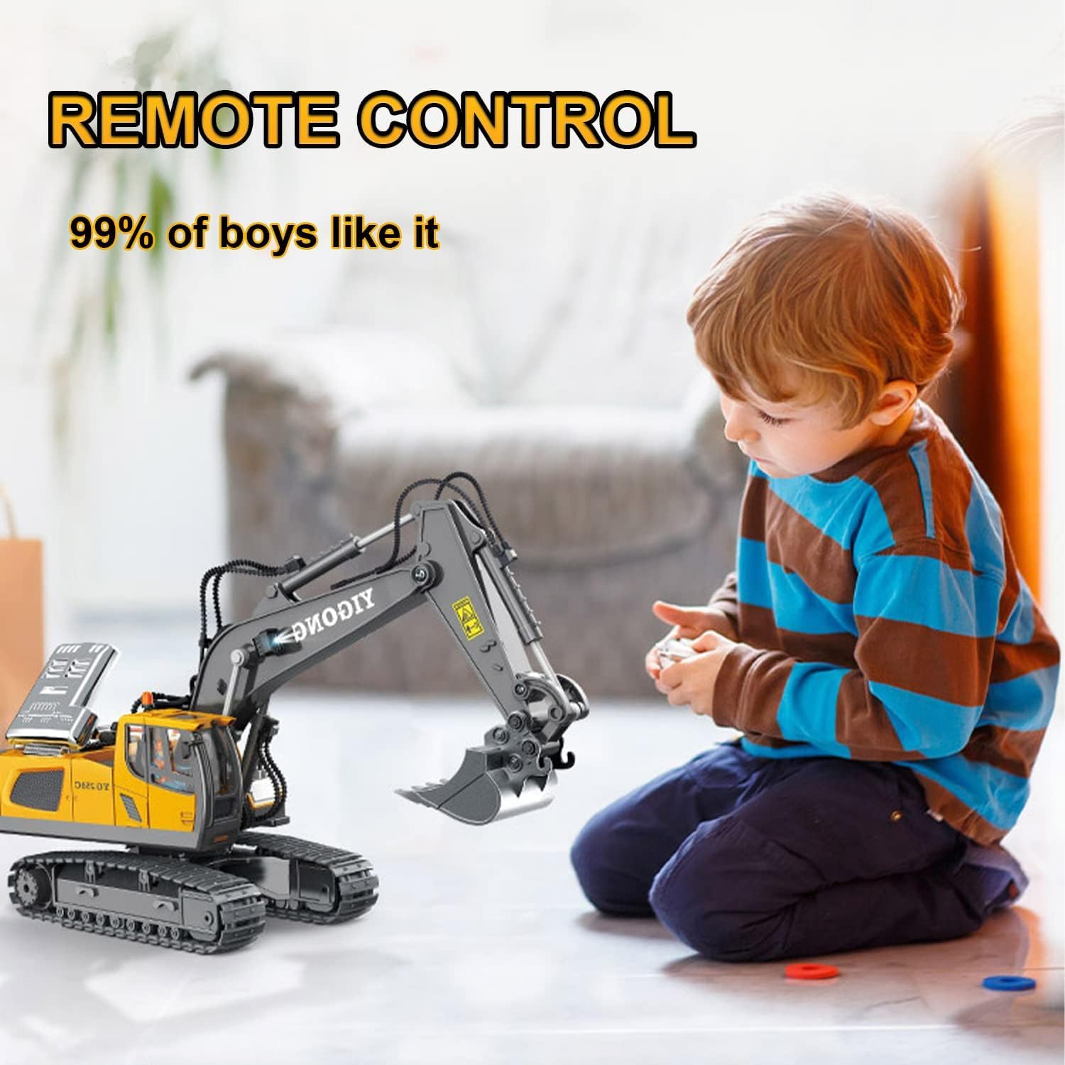 Babelly Remote Control Excavator Toys for Boys,11 Channel 1/20 Rc Digger Construction Toys Crane,Simulated Smoke,Sound,Lighting,Metal Digging Head,Rc Truck Gifts for Boys(11 Channel Excavator) 4