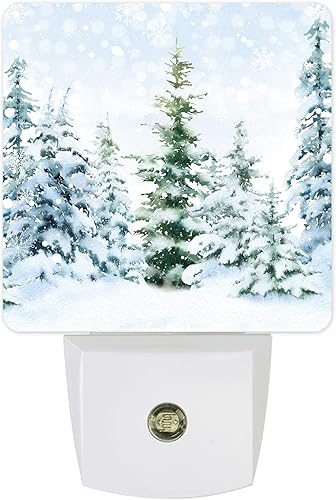 Luz nocturna de árbol de Navidad, lámpara de noche LED con sensor automático, luces nocturnas de árboles verdes, luces nocturnas nevadas de