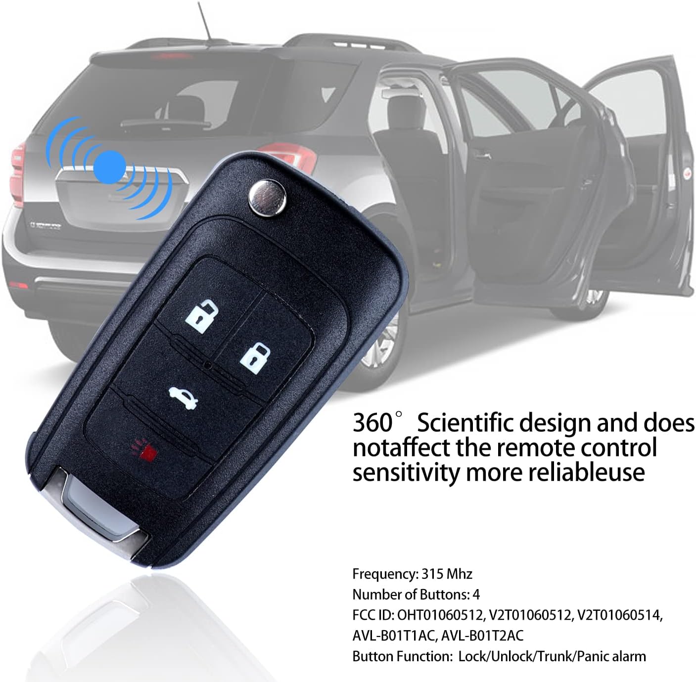 Keyless Entry Remote Flip fits 2010-2017 Chevy Equinox Sonic Malibu Camaro Cruze / 2010-2016 Buick Lacrosse Regal Verano Uncut Key Fob (OHT01060512 4btn) Pack of 2