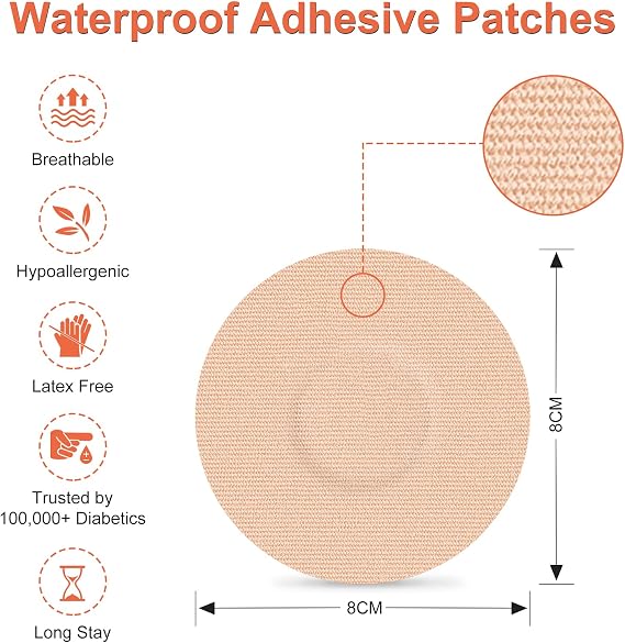 Libre 2 Sensor Covers Waterproof, 20pcs Adhesive Patches for Libre 2 Flexible CGM Tape Long Stay for 14 Days Without Hole in the Center, Beige