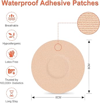 Libre 2 Sensor Covers Waterproof, 20pcs Adhesive Patches for Libre 2 Flexible CGM Tape Long Stay for 14 Days Without Hole in the Center, Beige