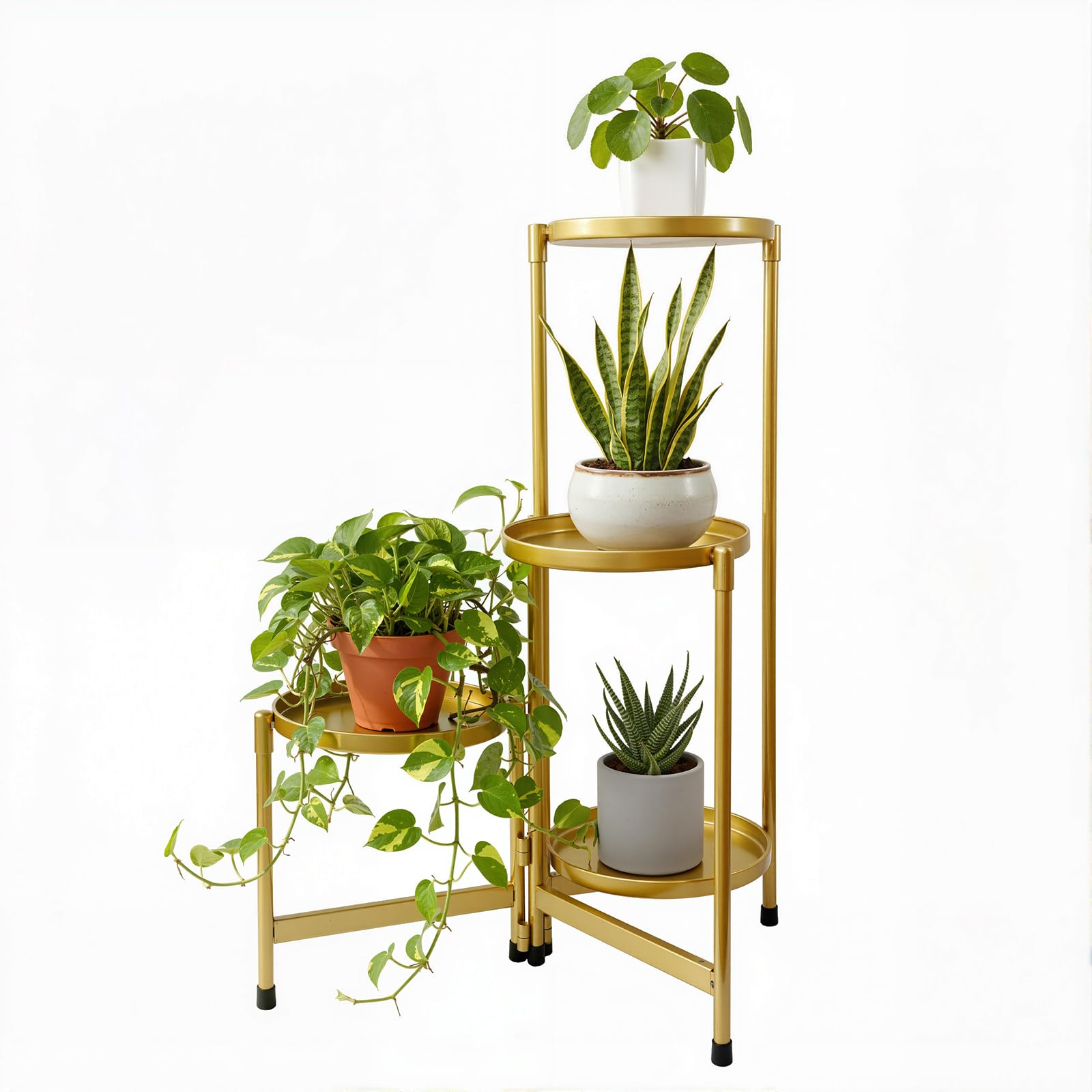 CSTOUTHOM 4 Tier Plant Stand Indoor Outdoor, Metal Plant Stand Waterproof, Corner Metal Flower Pot Stands for Multiple Plants with Folding Design For