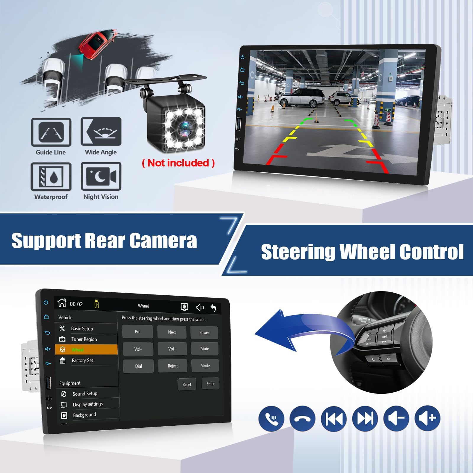 CAMECHO Wireless Carplay 1 DIN Autoradio con Car play Wireless Android Auto, Stereo auto con Schermo da 9 Pollici, Vivavoce Bluetooth, FM Radio, EQ, Mirror Link, Supporta USB+SWC