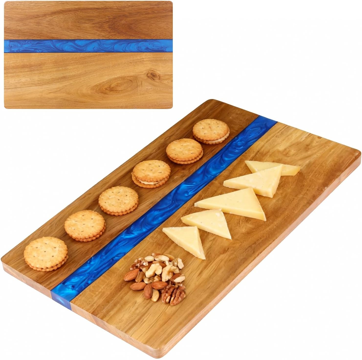 Blue resin cutting board: Acacia wood charcuterie board, which can be used as a kitchen cutting board, has a beautiful appearance and is a gift board for festivals (15.35inch)