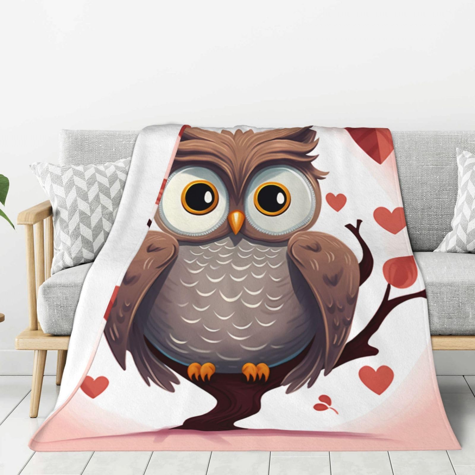 Couverture polaire hibou en flanelle douce et légère 150x130cm