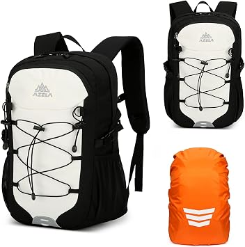 GES Multi-Functional 30L Hiking Backpack with Rain Cover, Durable Hiking Rucksack for School, Work, Camping, Trekking, Cycling & Outdoor Sports Black and white