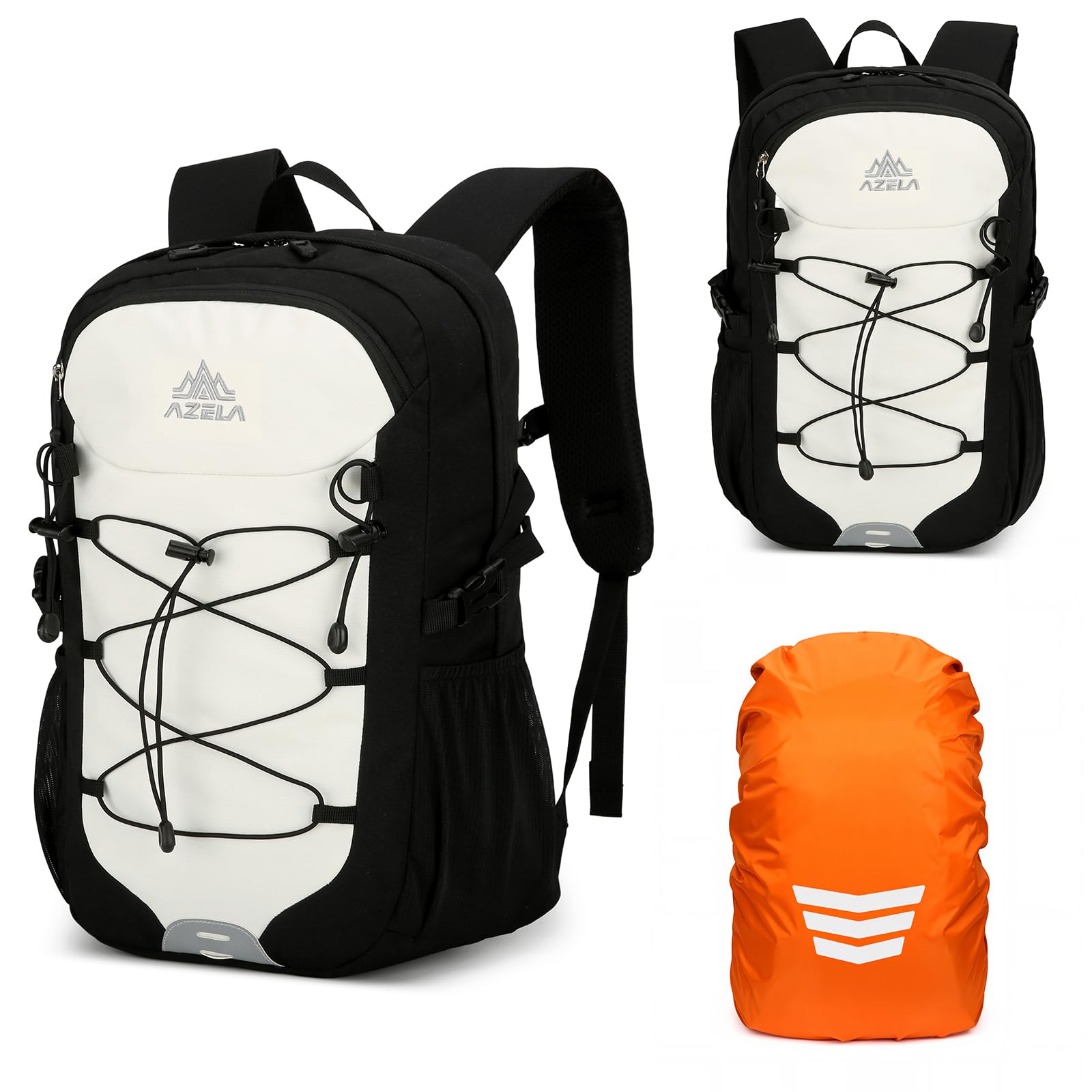 GES Multi-Functional 30L Hiking Backpack with Rain Cover, Durable Hiking Rucksack for School, Work, Camping, Trekking, Cycling & Outdoor Sports (Black and white)