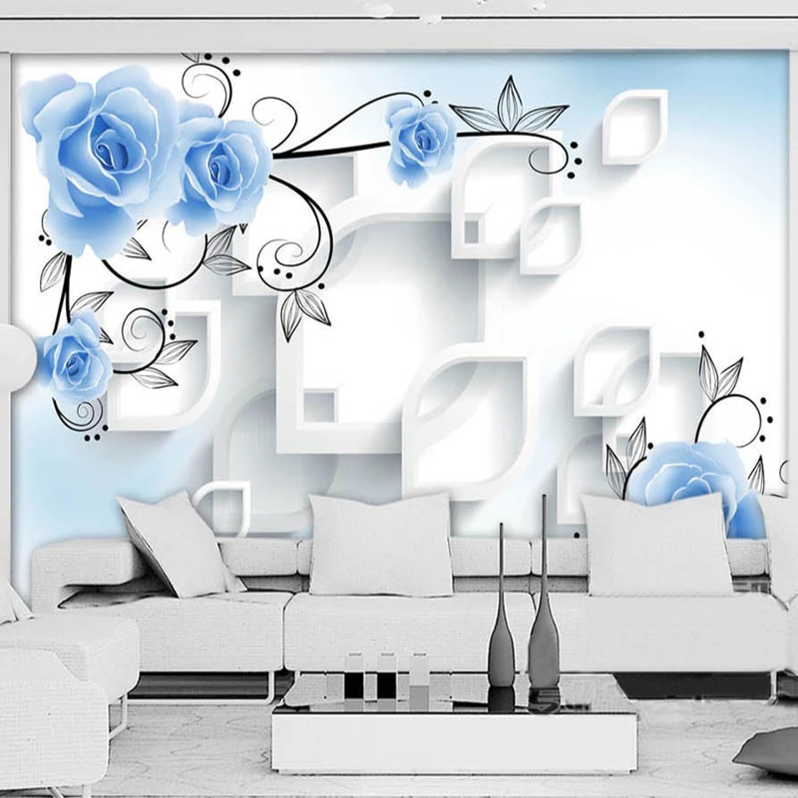 Décoration murale salon avec le revêtement panoramique rose bleue 3D