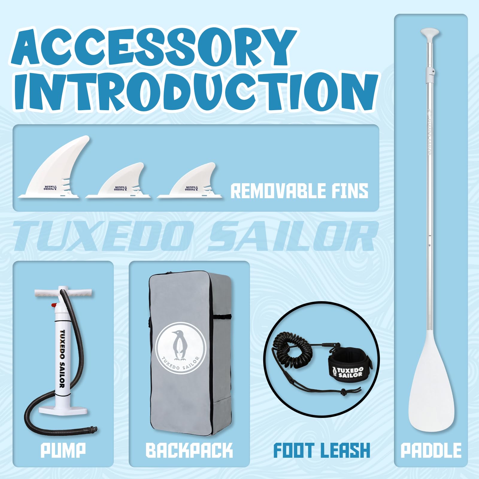 Tuxedo Sailor Paddle Gonflable Adulte, Planche de Stand Up Paddle Gonflable Sup Paddle Board Gonflable Planche à Pagaie Gonflable avec Accessoires Complets