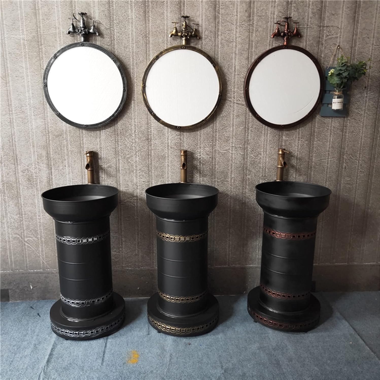 Free Standing Vanity Basin Bathroom Unit & Sink Floorstanding Gloss Full Pedestal Cabinet Under Unit, 18.5 x 16.9 34.2in,Silver,Without Mirror (Red Copper Without Mirror)