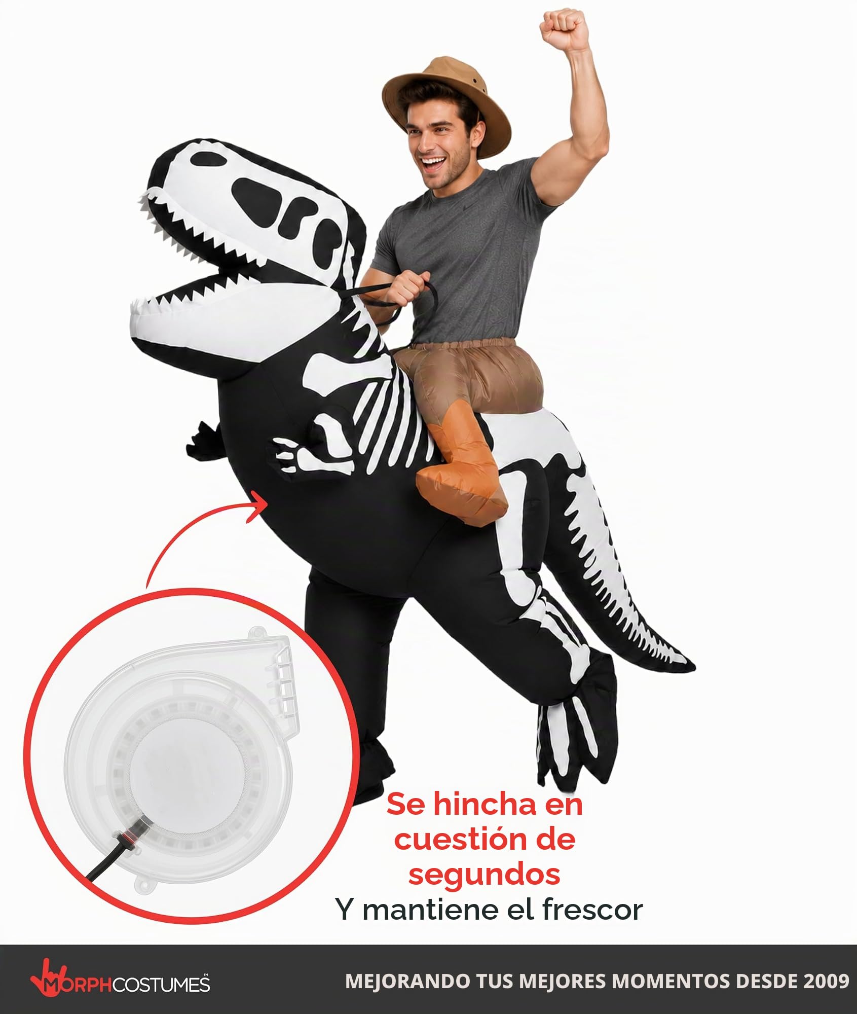 Morph Disfraz Dinosaurio Hinchable Adulto, Disfraces Hinchable Adulto, Disfraces Dinosaurio Esqueleto, Inflable Dinosaurios, Disfraz Halloween Hombre Mujer