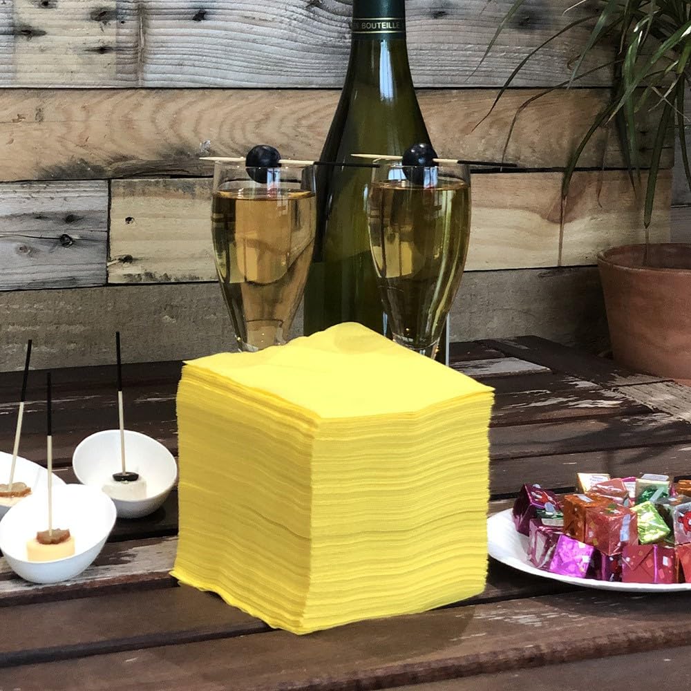 300 Mini-serviettes cocktail en papier - Jaune 20 X 20 m - Fabriquée en France - Douces et Absorbantes - Double épaisseur - Anniversaire - Pique-nique - Mariage - Essuie-tout - Table'Colors