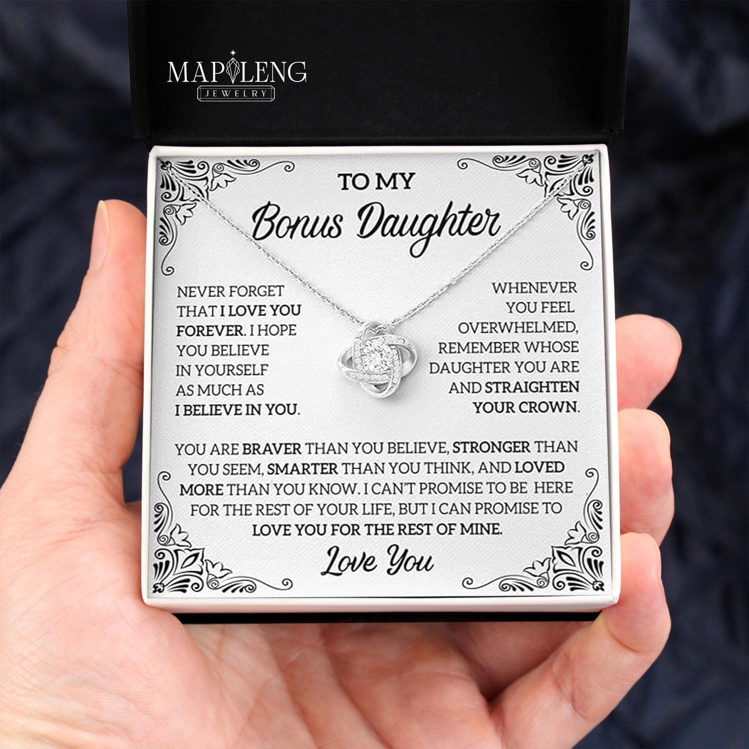 Bonus Daughter Gifts from Stepdad or Stepmom With Heartfelt Message & Elegant Box - Valentines Day Gifts For Stepdaughter, To My Bonus Daughter Necklace On Birthday, Graduation & More