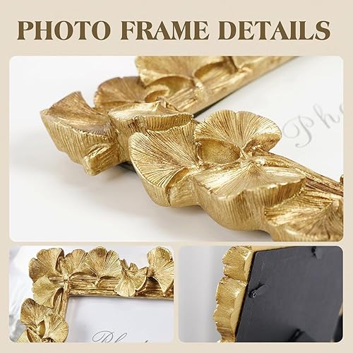 Miniatura 8 de Cuspin Marco de fotos vintage de 5 x 7 pulgadas, hojas ornamentadas texturizadas de resina hecha a mano con parte frontal de vidrio, marcos de fotos