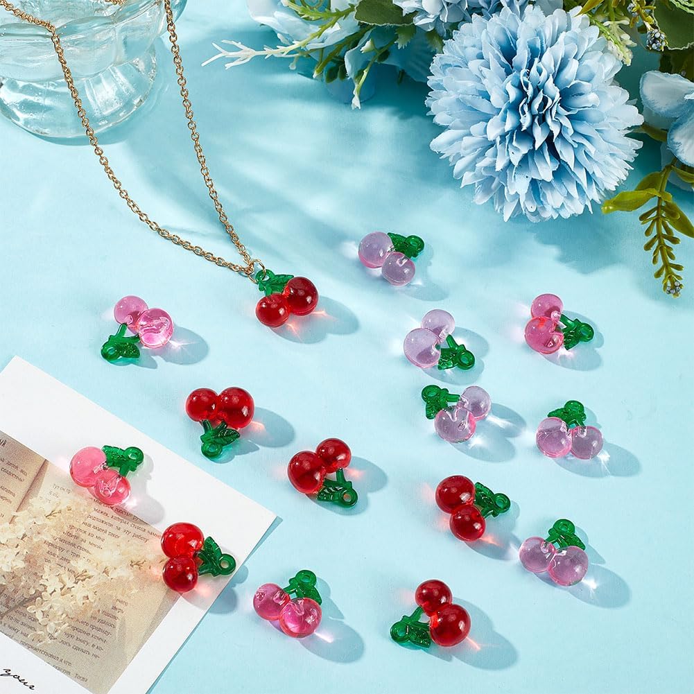 60Pcs Cherry Charms 3 Colors Transparent Resin Pendants Dangle Charms Red Mini Cherry Cute 3D Fruit Pendants for Earrings Bracelets Necklace Keychains Jewelry Making DIY Crafts Supplies - Image 5