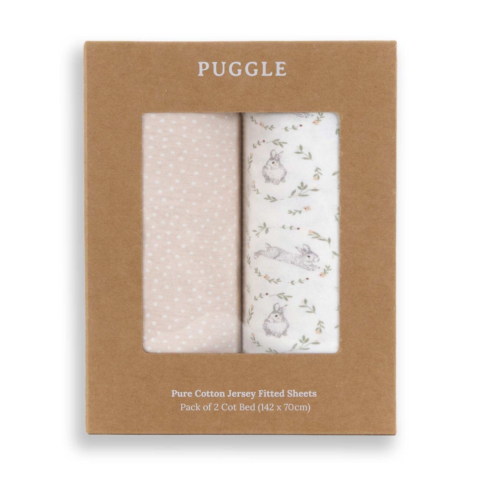 Puggle Blossom Pink Vintage Blossom 2-Piece Pure Cotton Jersey Cot Bed Fitted Sheets - /White