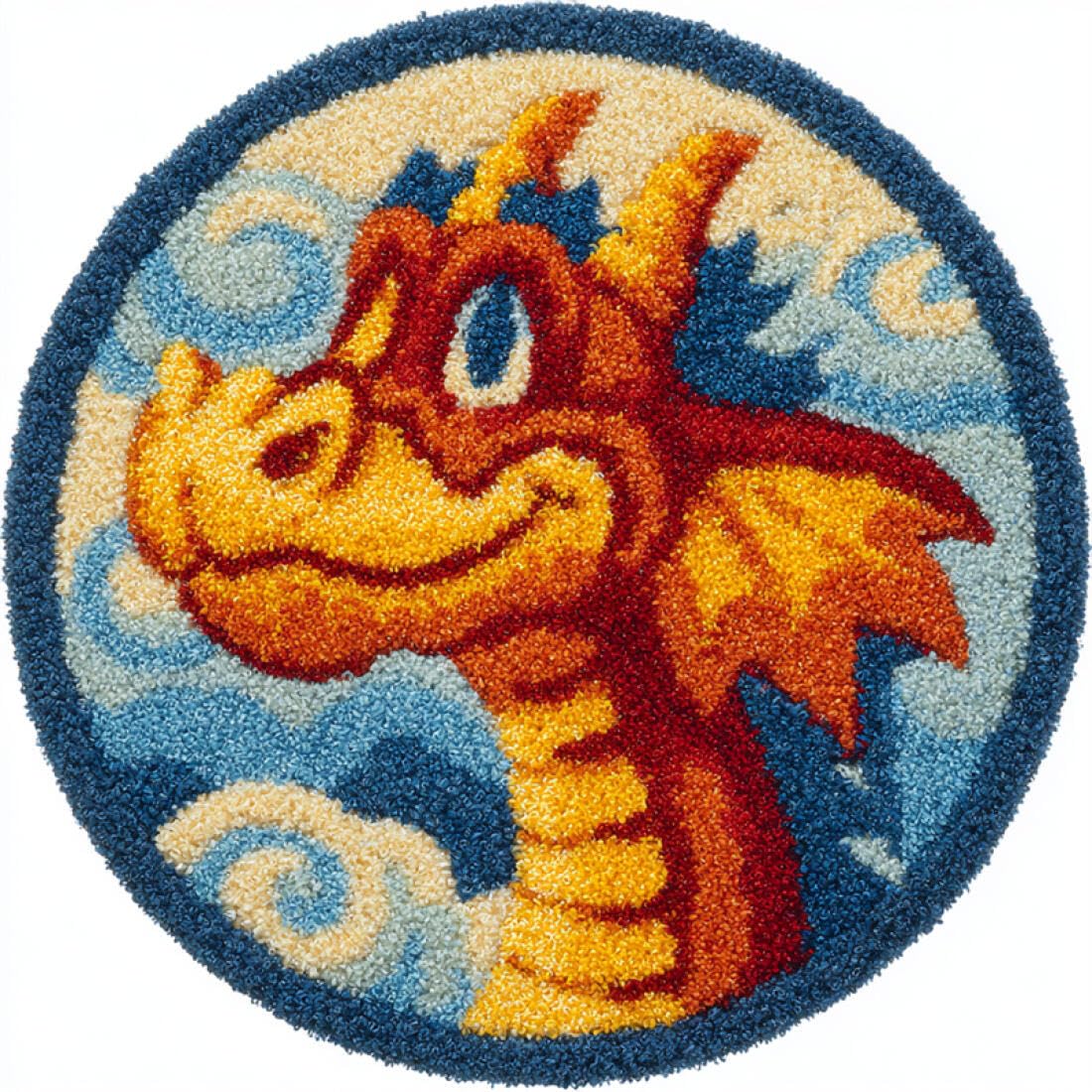 Rqwybcaxn DIY Rug Latch Hook Kits for Adults Animal Needlework Kit Cartoon Dragon 50x50cm Round Tapestry with Crochet Hook Living Room Craft Gift
