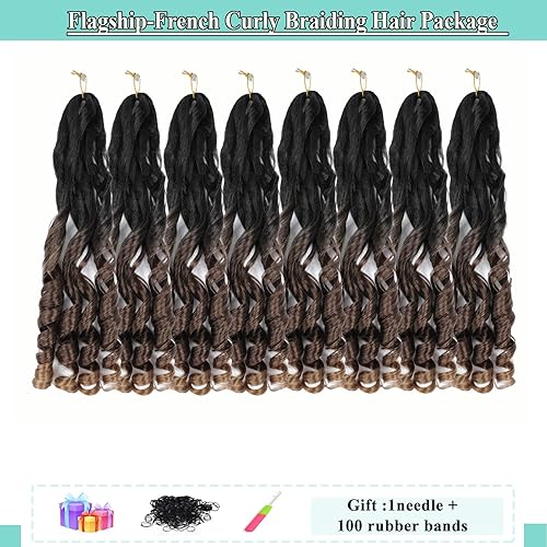 Miniatura 3 de Cabello rizado francés para trenzar, 8 paquetes, 16 pulgadas degradado, preestirado, previamente enrollado con extremos rizados, rizo de rebote,
