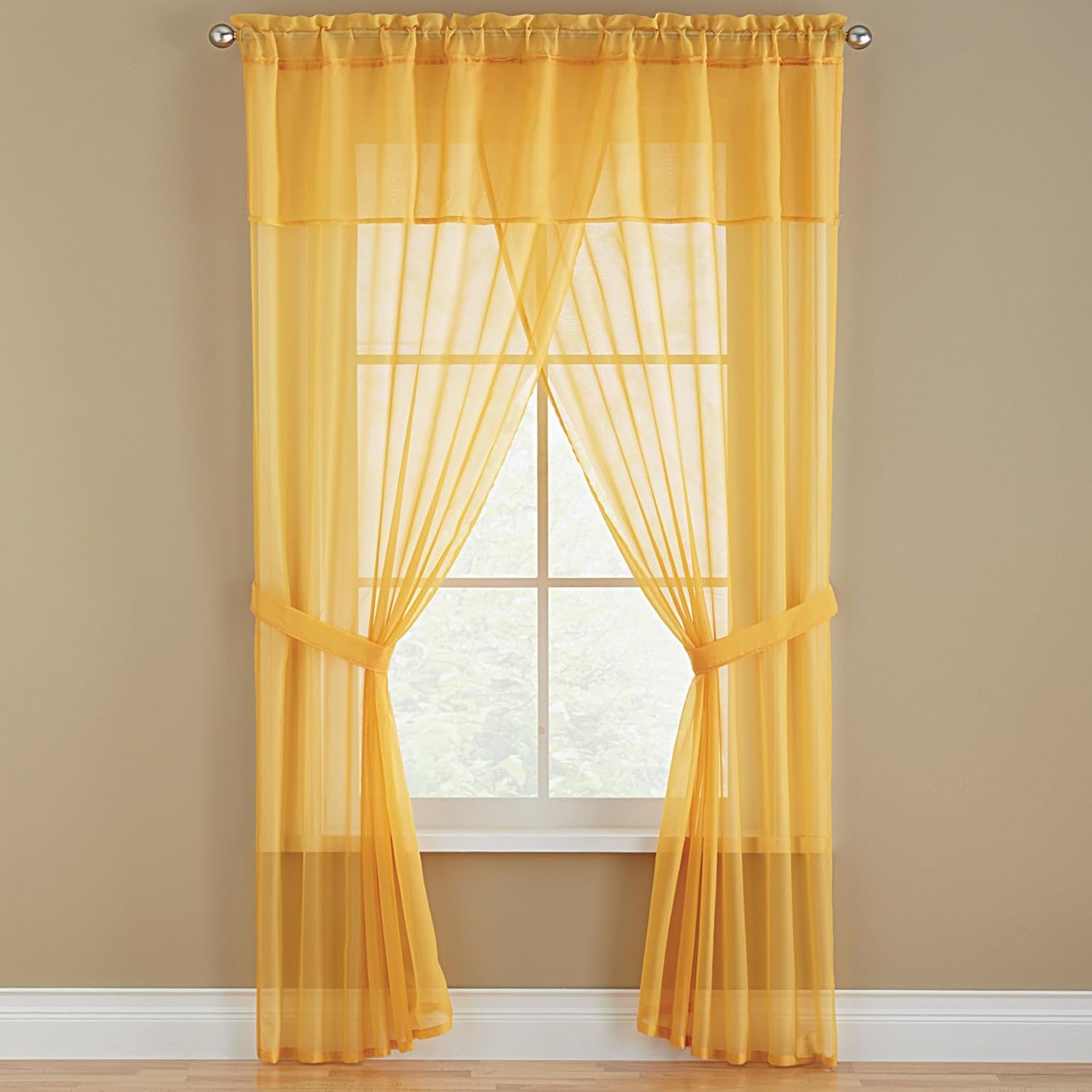 BrylaneHome BH Studio Sheer Voile 5 Piece One-Rod Curtain Set - 60" W 84" L, Silver