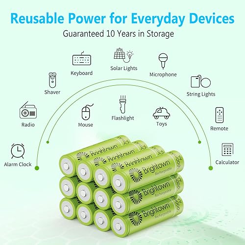 Vista 28 de Brightown Paquete de 4 pilas AA de 2000 mAh y 4 pilas recargables AAA de 1000 mAh, batería de alta capacidad NiMH de 1.2 V, ideal para luces solares
