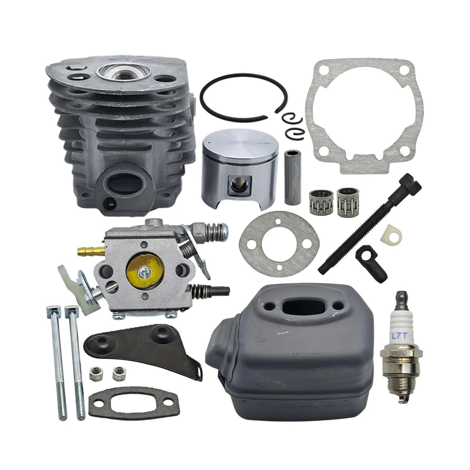 Accesorios para cortacésped Kit de carburador de pistón de Cilindro de 46 mm for 55 51, silenciador de Escape, Junta de Soporte, Perno, cojinete de Agujas, Pieza de Repuesto for Motosierra