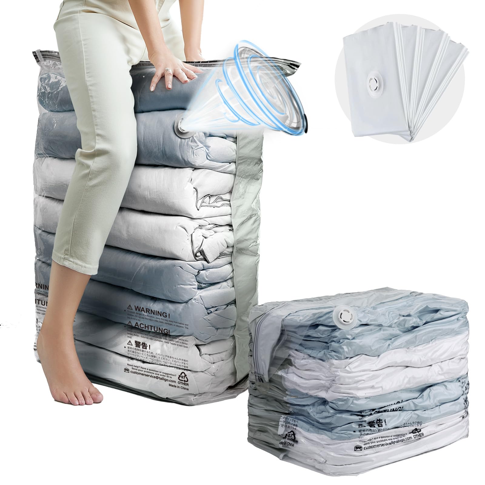 TAILI Vacuum Storage Bags 4 Pack, Jumbo Cube (31x40x15 Inch), Extra Large Vacuum Seal Bags for Clothing, Comforters, Blankets, Pillow, Bedding, Sweater, Closet Organizers, Space Saving, Cream