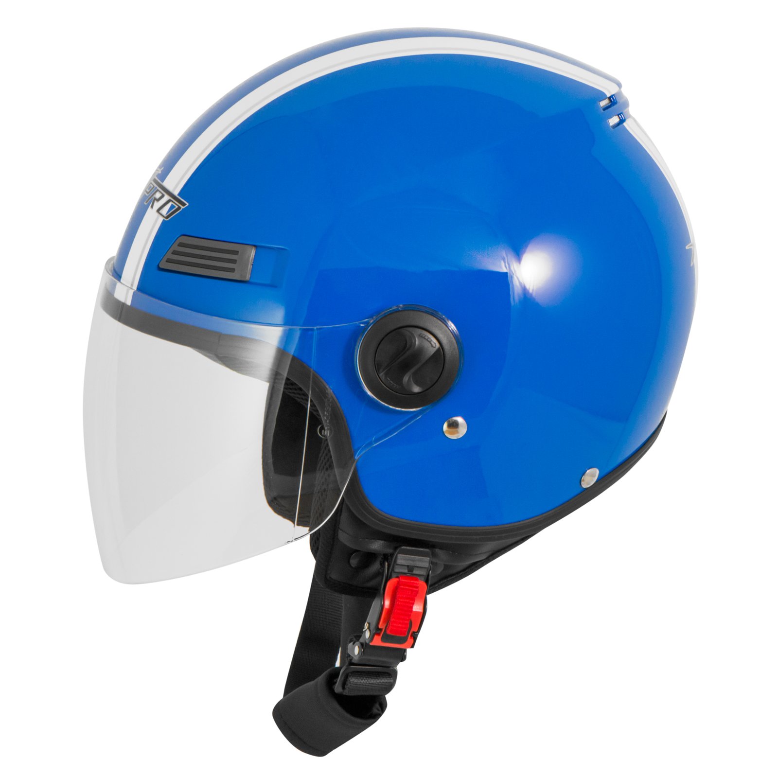 Motorradhelm Motorrad Roller Offenes Jet Helm Viser ECE 22-06 Blau XL