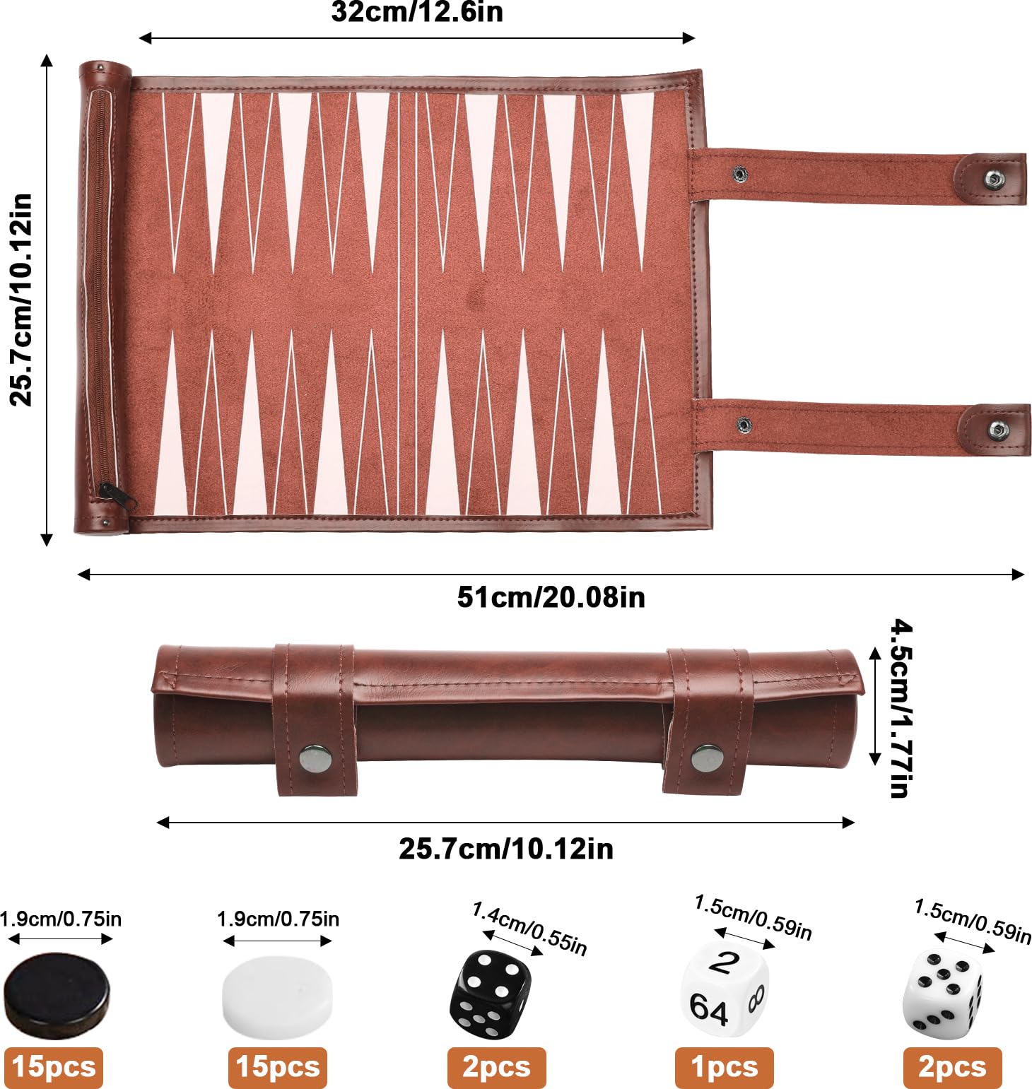 Reise Backgammon,Back Gammon Spiel aus massivem Holz - Klassisches Brettspiel für Familien,Reisen und Strategie-Liebhaber,Tragbar und langlebig (Braun