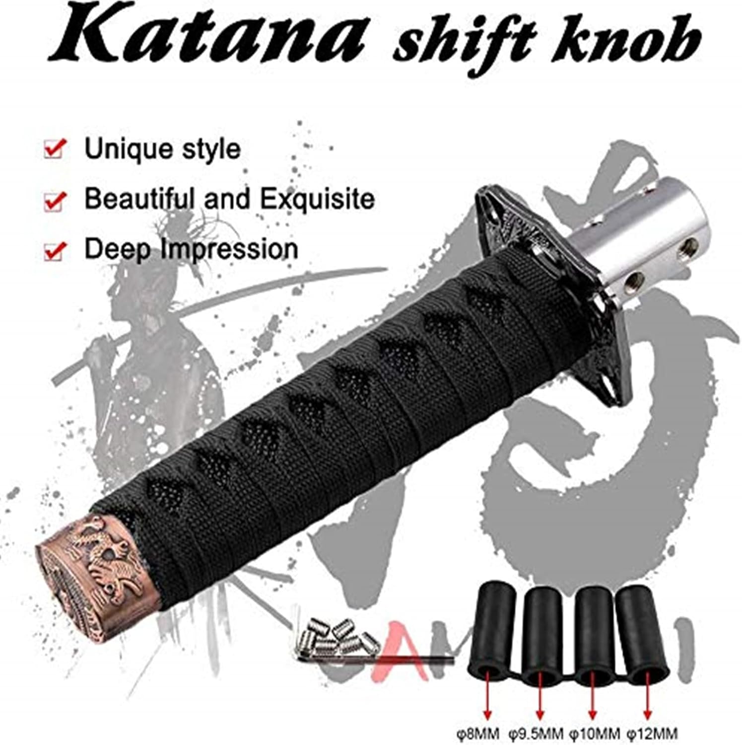 RYANSTAR Katana Shift Knob Samurai Sword Gear Shifter with 4 Adapters Universal Fit Compatible with Manual Cars Most Automatic Cars with 4 Adapters Black+Red