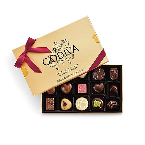 Godiva Wine Bow Gold Assorted Chocolate Gift Box, Belgian Dark