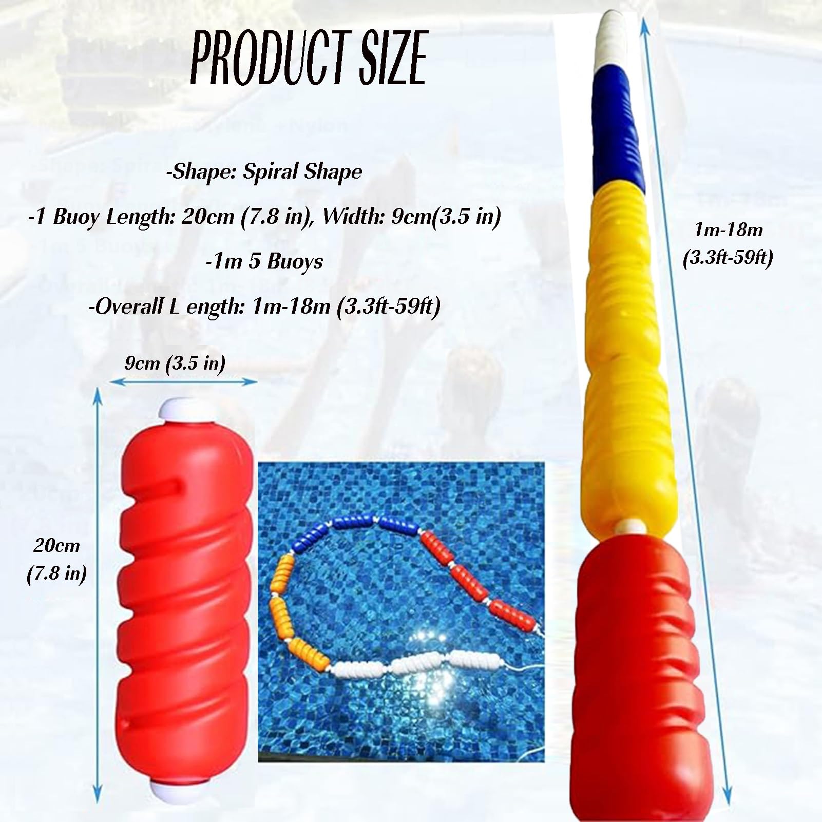 Recinzione di sicurezza per piscina, corda di demarcazione resistente, 18 m in nylon, ad alta galleggiabilità per la separazione dell'acqua, ideale per piscina e gestione della sicurezza
