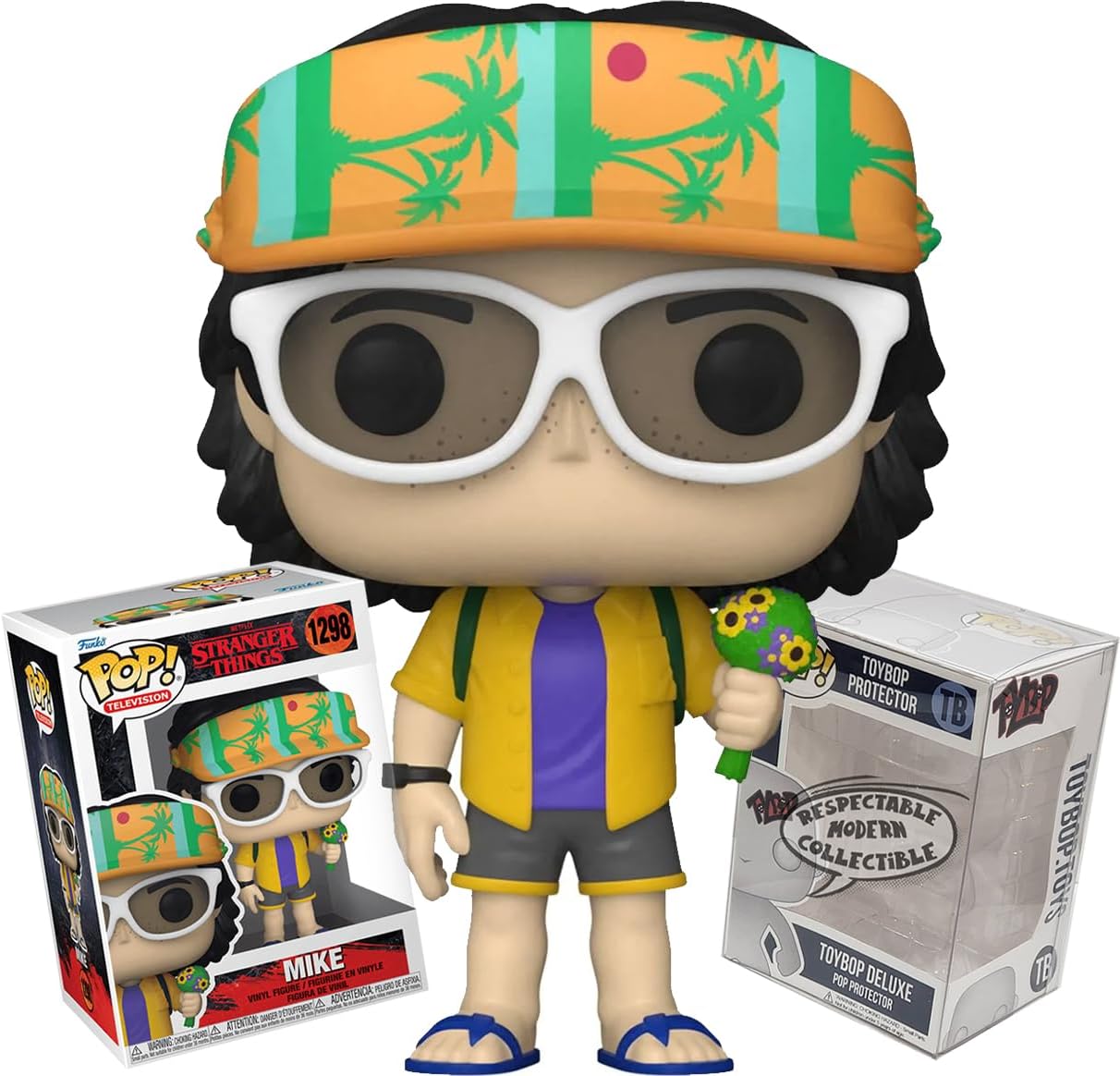 Funko Stranger Things Cali Mike Wheeler California with Sunglasses + ToyBop Protector: Pop! TV Vinyl Figure (Bundled with Pro-Deluxe Pop Protector Collector Case Box Gift Set)