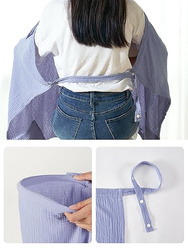 Vista 6 de TILLYOU Funda de lactancia de muselina para lactancia materna, 100% algodón transpirable con cuello de arco para mujer, azul Azul,Flor