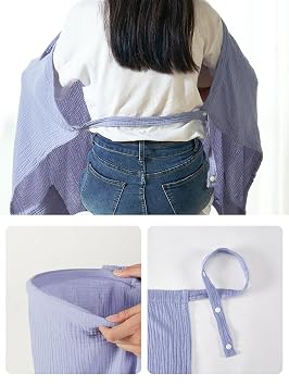 TILLYOU Muslin Nursing Cover for Baby Breastfeeding, 100% Cotton Breathable with Arch Neckline for Women, Blue