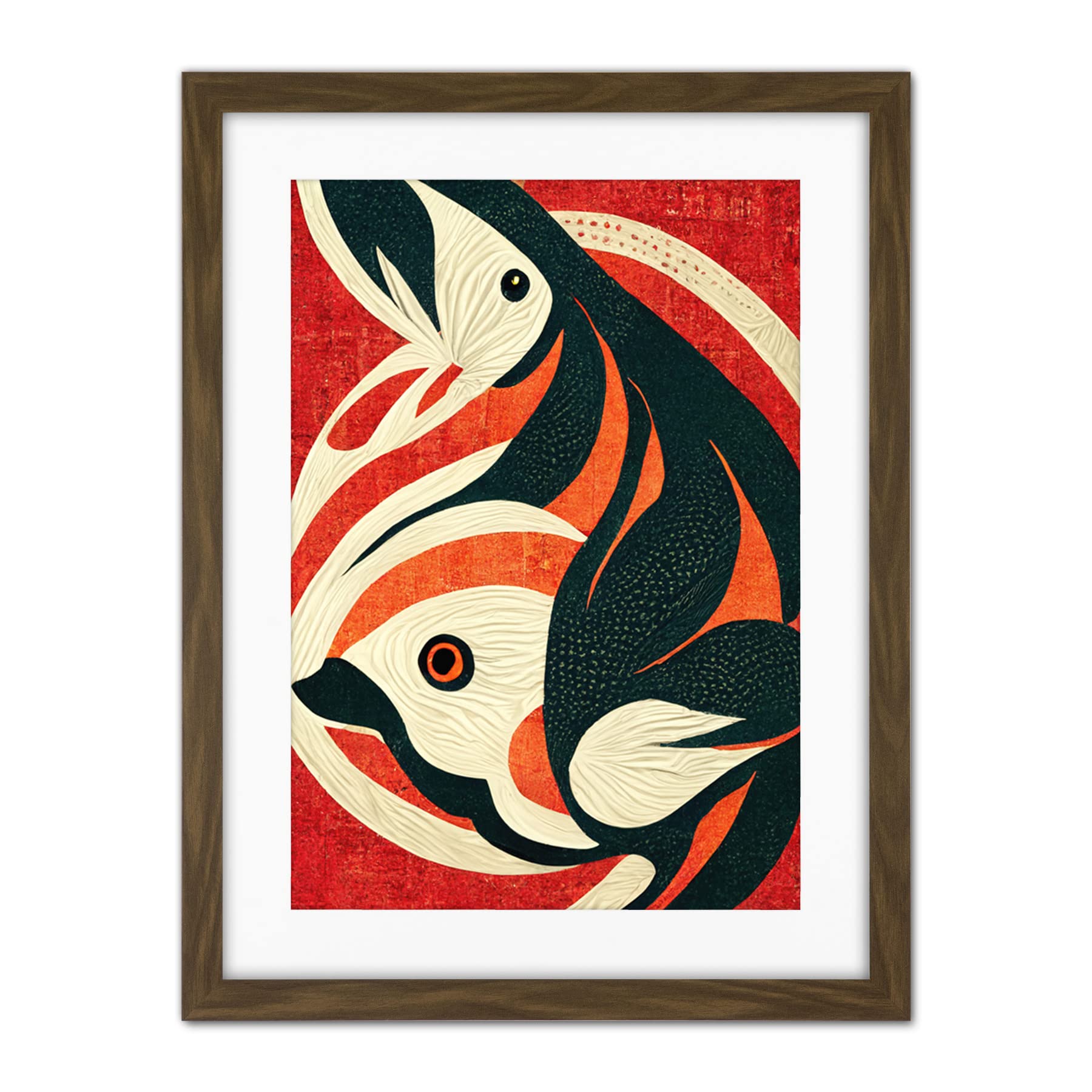 Doppelganger33 LTD Abstract Stylised Japanese Koi Carp Fish Painting Artwork Framed Wall Art Print 18X24 Inch