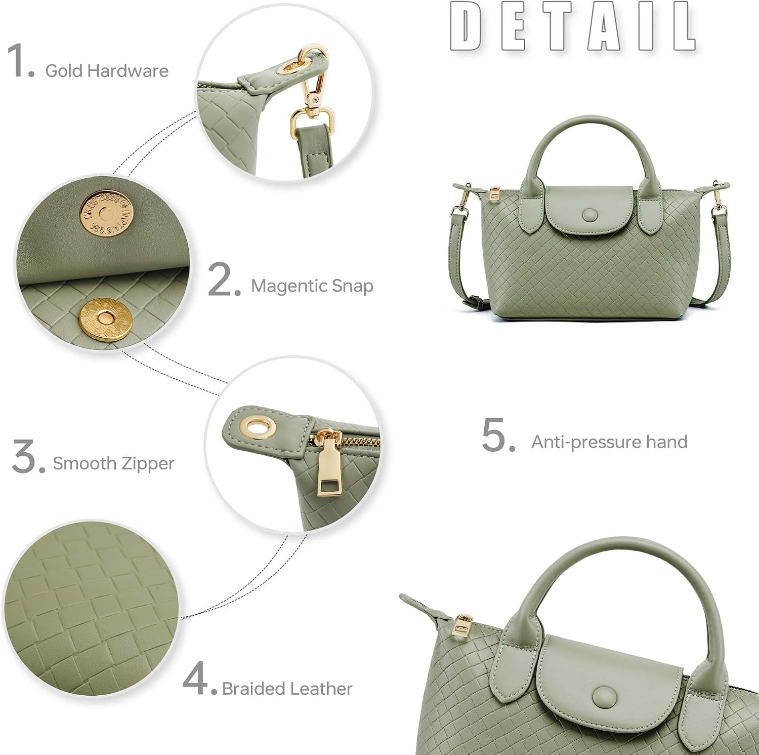 Woven Leather Handbag for Women, Small Crossbody Purse Satchel with Top Handle